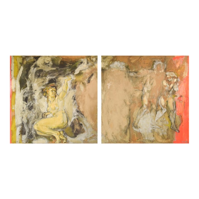 Vicente Vela, Large Figurative Expressionist Nude Studies, 1997, Oil on Canvas, Set of 2 For Sale