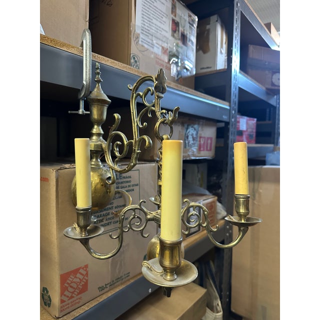 Brass Pair of Rare Flemish, Early 19th Century Brass Pendant-Sconces For Sale - Image 8 of 12