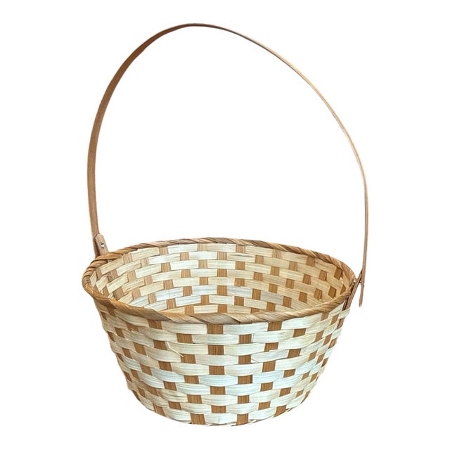 Basket Natural Split Reed Woven Two Tone For Sale