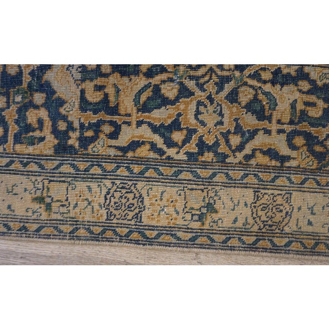 Navy Blue 1920s Antique Gray Floral Shah Abbas Room Size Knotted Wool Persian Tabriz Rug For Sale - Image 8 of 11