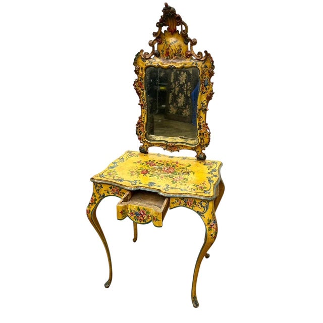 An Exceedingly Fine and Distinguished 18th-Century Style Venetian Dressing Table Ensemble, Executed in a Luminous Yellow...