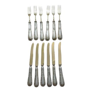 19th Century Ornate French Silver - Gilt Dessert Cutlery- 12 Pieces For Sale