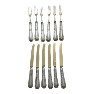 19th Century Ornate French Silver - Gilt Dessert Cutlery- 12 Pieces