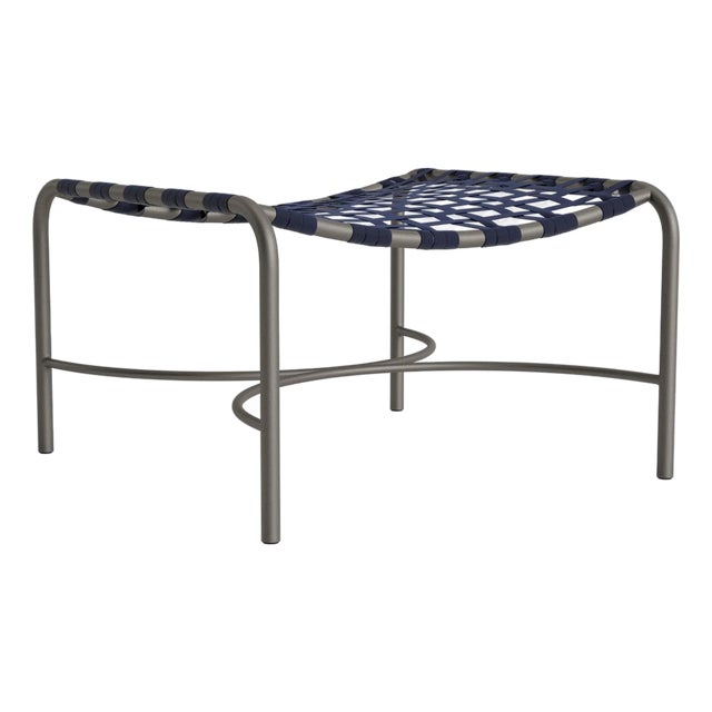 Brown Jordan Kantan Aluminum Suncloth Ottoman, Mica frame with Marine fabric For Sale