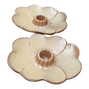 1960s Gorgeous Pair of Frankoma Pottery 6" Lotus Pad Candle Holders This Product Is a Pair of Frankoma Pottery Lotus Pad Candle Holders,