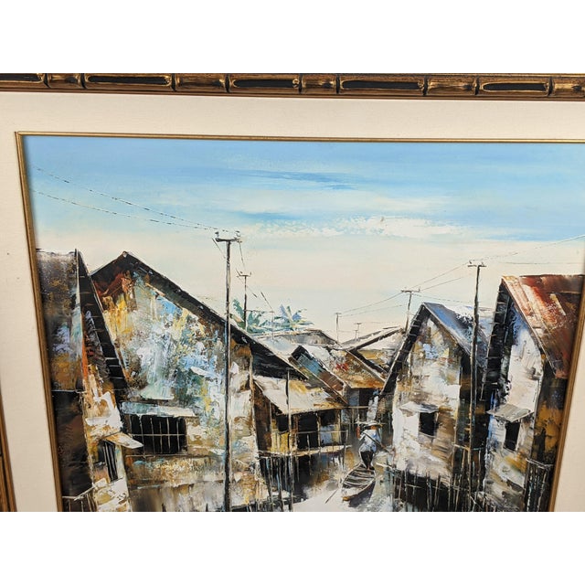 Mid 20th Century Attributed to Trần Quang Hiếu, Signed Vietnamese Stilt Village Oil Painting For Sale - Image 17 of 18