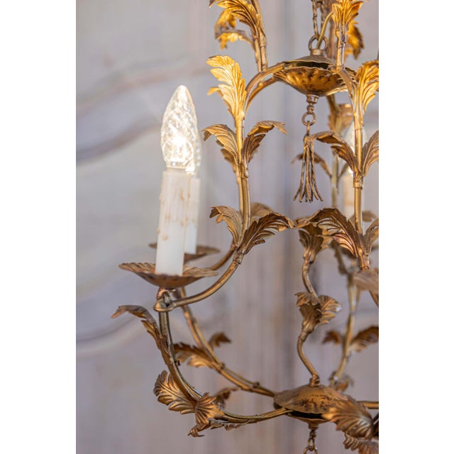 Metal Mid 20th Century French Gilt Metal Maison Charles Inspired Five-Light Chandelier with Foliage For Sale - Image 7 of 11