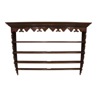 Late 19th Century Solid English Oak Welsh Dresser Plate Rack For Sale