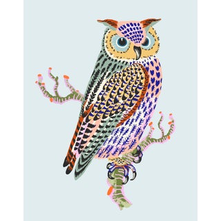 Contemporary Owl Giclée Print in Blue For Sale