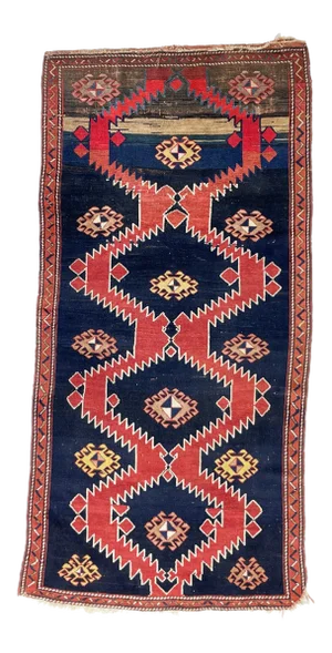 1930s Caucasus Mountains Geometric Karabagh Run, 4.1 x 8.3