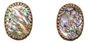 Vintage 1960s Signed Napier Oval Abalone Clip Earrings- 2 Pieces