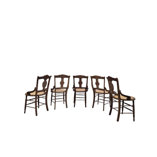 Farmhouse Antique French Provincial Oak Dining Armchairs With Cane Seats - Set of 5 For Sale - Image 3 of 11