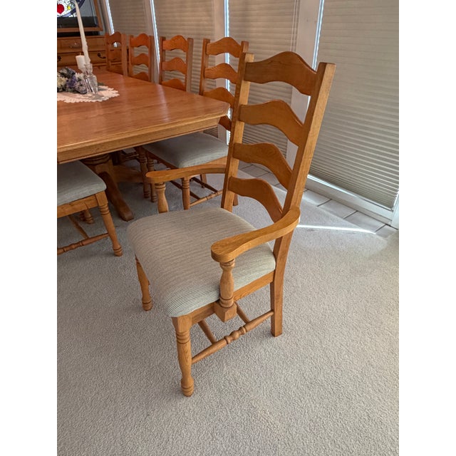 1990s Cherrico Solid Oak Expandable Dining Set With 10 Chairs For Sale - Image 9 of 12