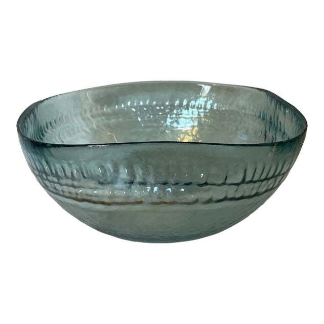 1960s Yalos Casa Murano Blue Sky Iridescent Glass Bowl For Sale