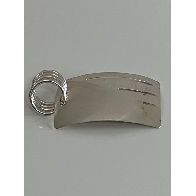 Curved, Unique Brushed Texture, Distinctive Multiple-Ring Bail Sterling Silver Pendant, With Accentuated Pierce-Work Slots Cutout For Sale - Image 4 of 8
