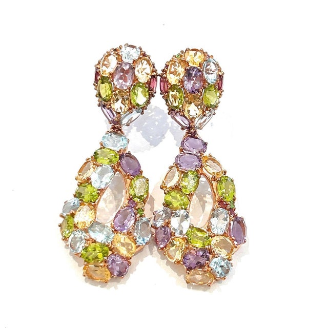 Bochic “Orient” Amethyst, Peridot, Citrin & Topaz Set 18K Gold&Silver Earrings Natural Citrin Cabochons 4 carats Natural...