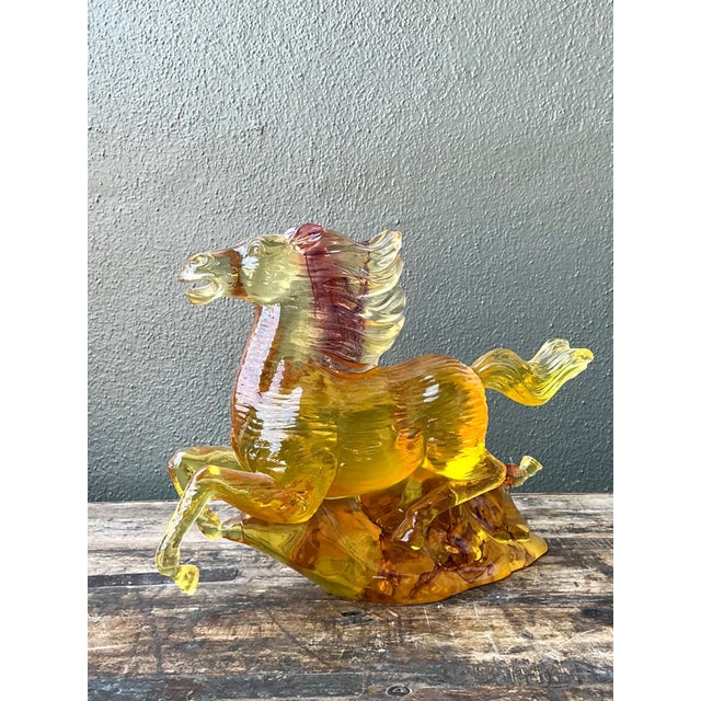 Plastic Vintage Amber Cast Lucite Running Horse Sculpture For Sale - Image 7 of 15