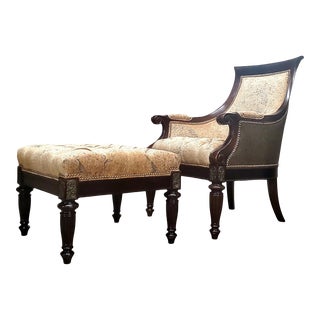 Thomasville Ernest Hemingway Anson Tufted & Leather Accent Chair With Ottoman Set For Sale