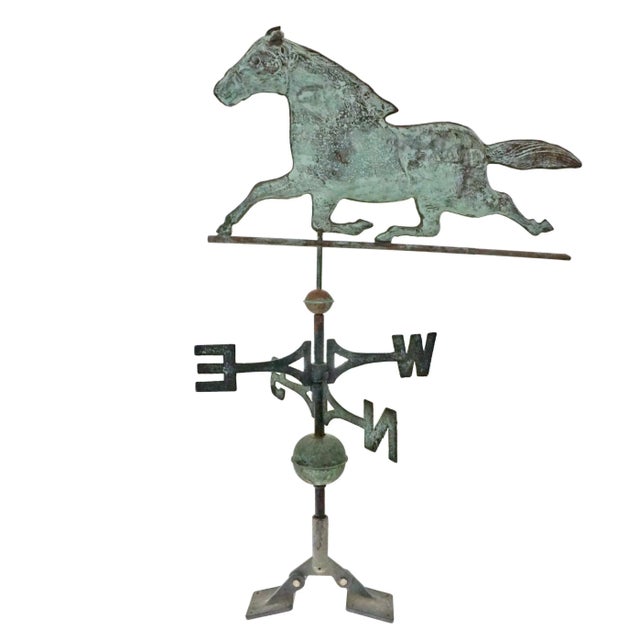 Add a striking dose of rustic Americana to your space with this beautifully patinated copper horse weathervane, mounted on...