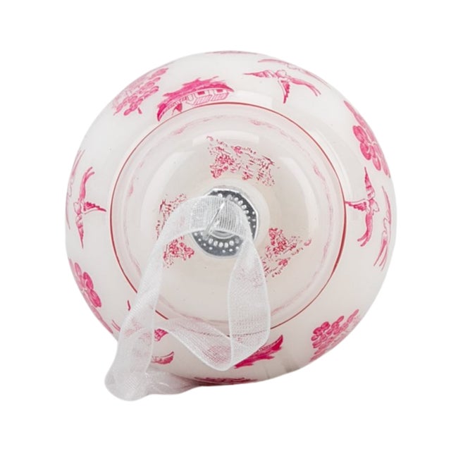 Chinoiserie Pink Willow Glass Christmas Tree Ornament - A Pair For Sale - Image 4 of 5