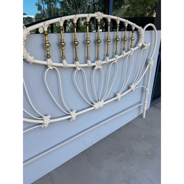 Vintage Elliotts Design White Enameled King Headboard & Footboard Bed No Rails For Sale - Image 9 of 12