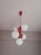 Vintage 1960s Space Age style ceiling lamp, lacquered red with gold-tone metal details. The spherical white opal glass...