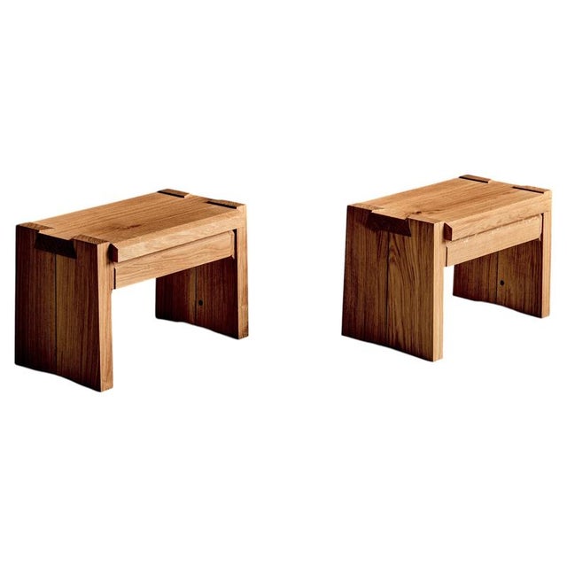T38 Bedside Tables in Oak attributed to Pierre Chapo, 2010, Set of 2 For Sale - Image 15 of 15