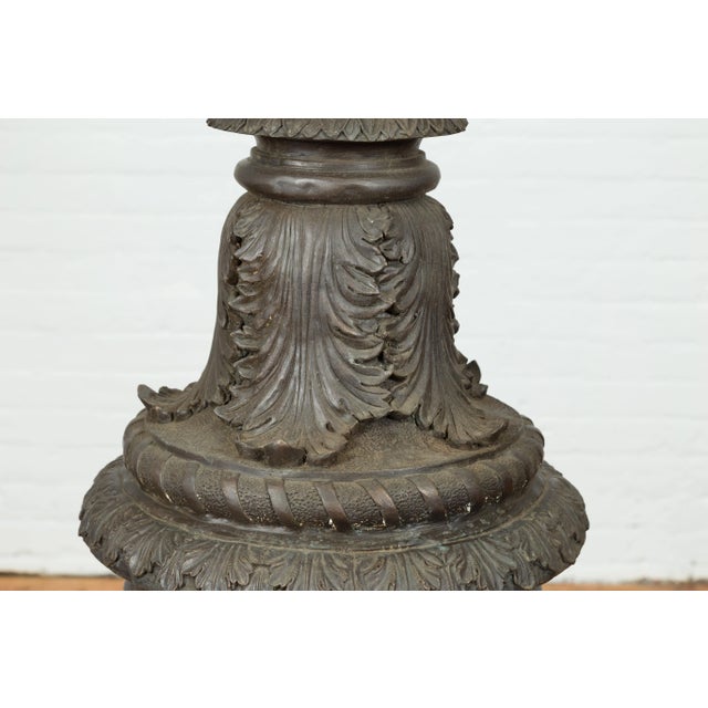 Tall Custom Made Cast Bronze Urn on Pedestal with Lion Head Handles For Sale - Image 11 of 13
