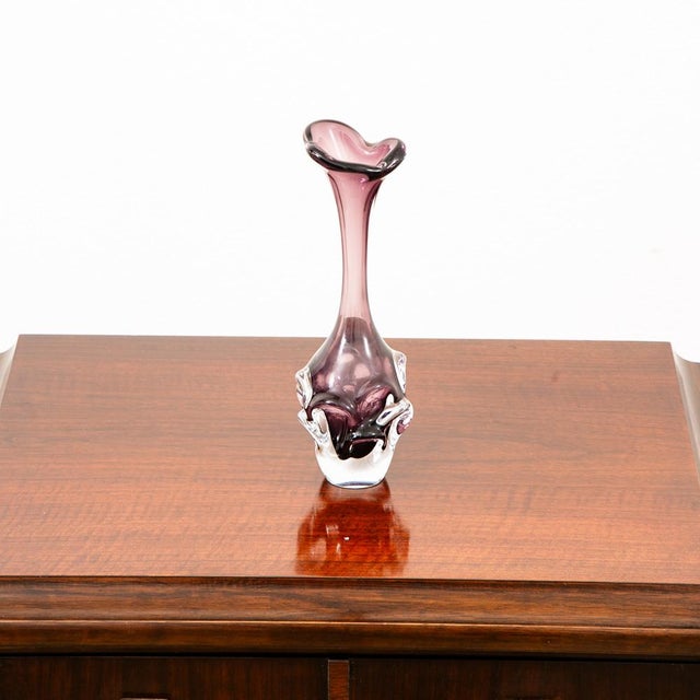Glass Mid Century Modern Art Glass Vase Floral 2 Tone Sweden Purple Glass Two Flowers For Sale - Image 7 of 11