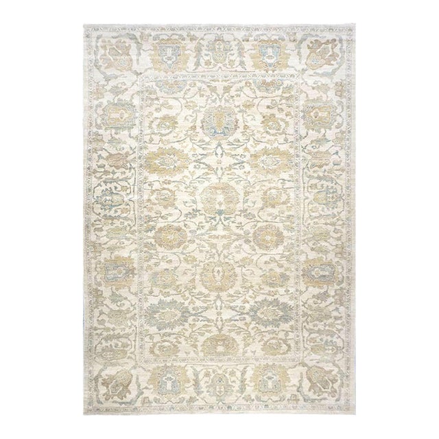 Afghan Sultanabad Wool 10x14 Ivory, Yellow & Charcoal Handmade Area Rug #1142156 For Sale