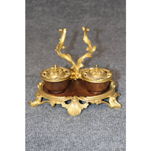 19th C. French Louis XV Style Ormolu Mounted Inkwell by Theodore Millet For Sale - Image 10 of 11