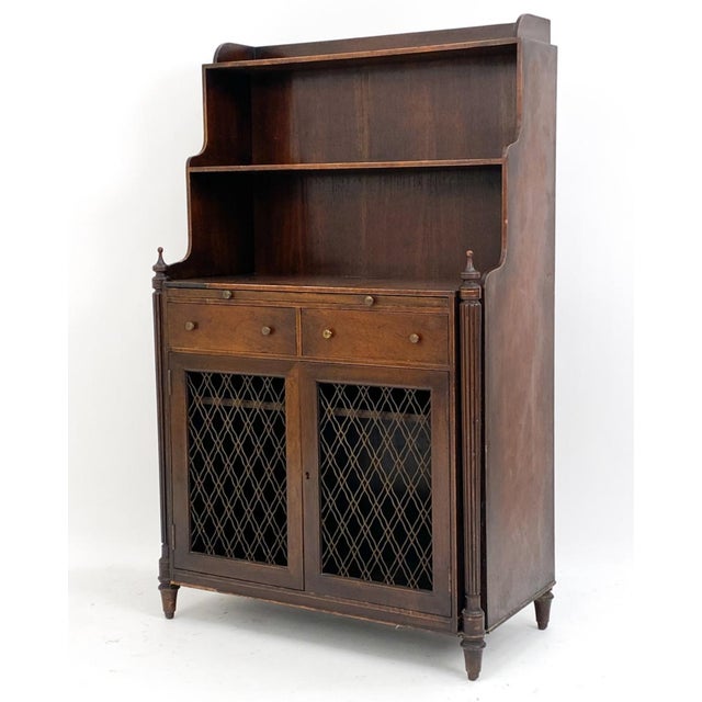 A Regency mahogany chiffonier display/storage cabinet, sideboard or server—for a library or drawing room—with two-tiered...