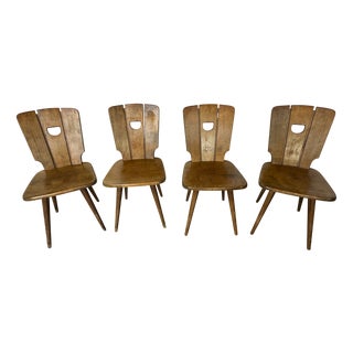 Vintage Brutalist Oak Dining Chairs, 1960s, Set of 4 For Sale