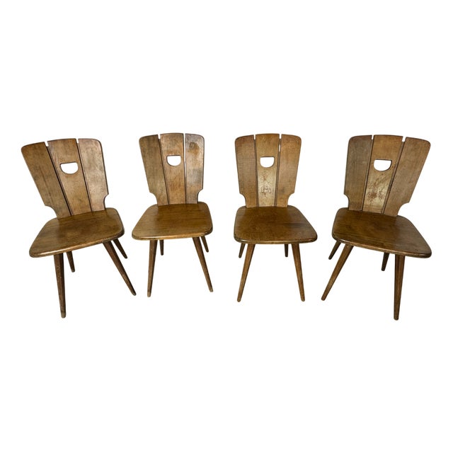 Vintage Brutalist Oak Dining Chairs, 1960s, Set of 4 For Sale