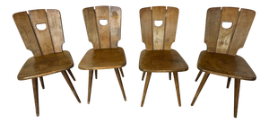 Vintage Brutalist Oak Dining Chairs, 1960s, Set of 4