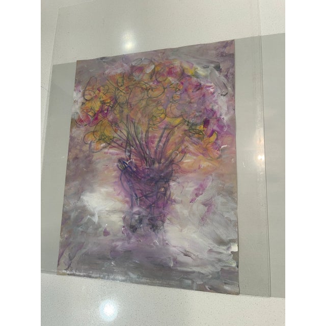 Original Mixed Media Artwork “Lilac Bouquet” (Watered Acrylic Painting and Ink on Art Paper); Signed, Framed For Sale - Image 11 of 11