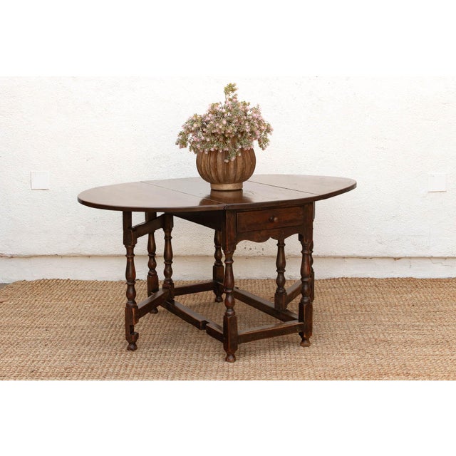 Antique English Oak Gateleg Drop Leaf Table For Sale - Image 4 of 13