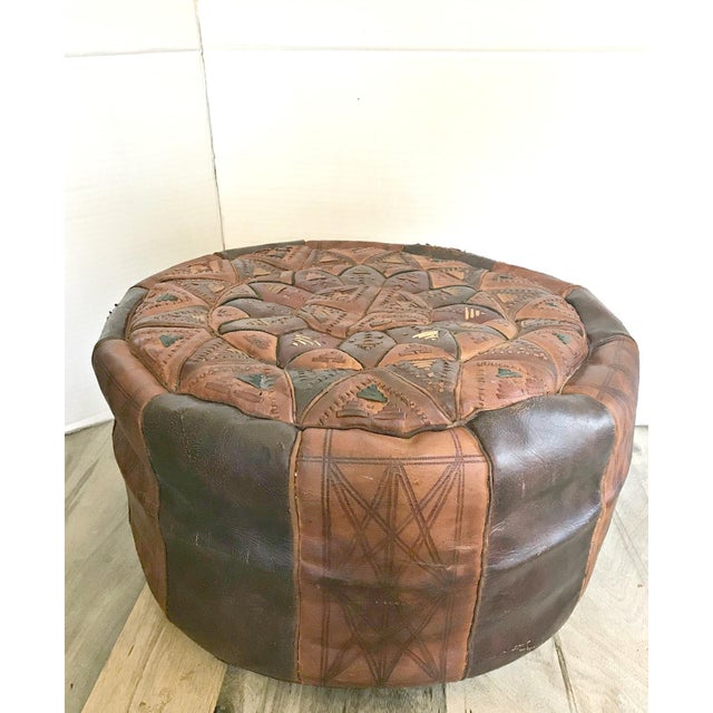 Antique African Handcrafted Leather Pouf Ottoman | Chairish