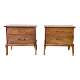 1970s Mid-Century Modern Nightstands with Cats Eye Pull - a Pair For Sale