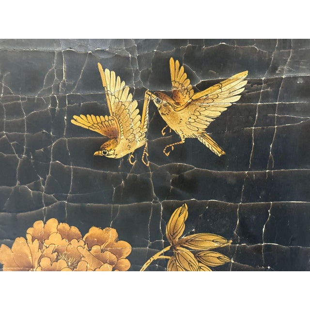 Chinese Export, Jappanned Screen, Crackle Lacquer, Gilt, Brass, China, 1960s For Sale - Image 10 of 18