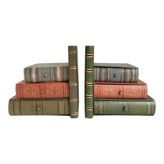 Mid 20th Century Vintage Figurative Wooden Faux Book Drawer Bookends-a Pair For Sale