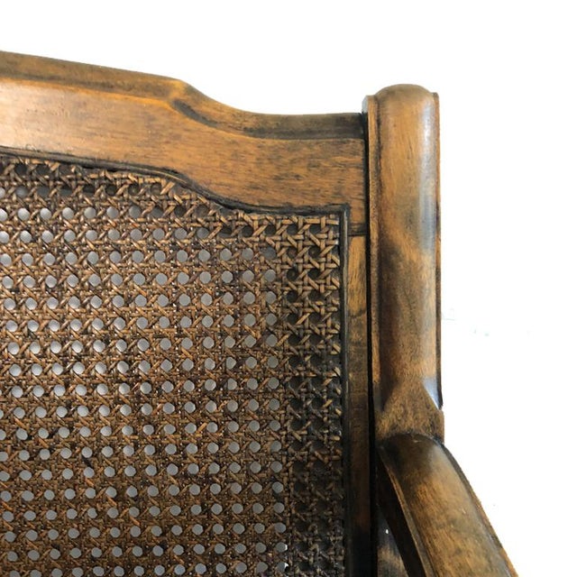 Blue 1900s Chippendale Colonial Style Cane Back Carved Wood Blue Fortuny Style Velvet Fabric Settee Antique Sofa or Daybed For Sale - Image 8 of 10