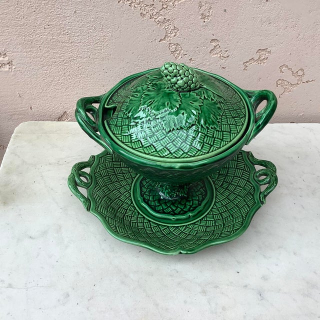 19th Century Majolica Green Tureen With Stand Bordeaux Chairish