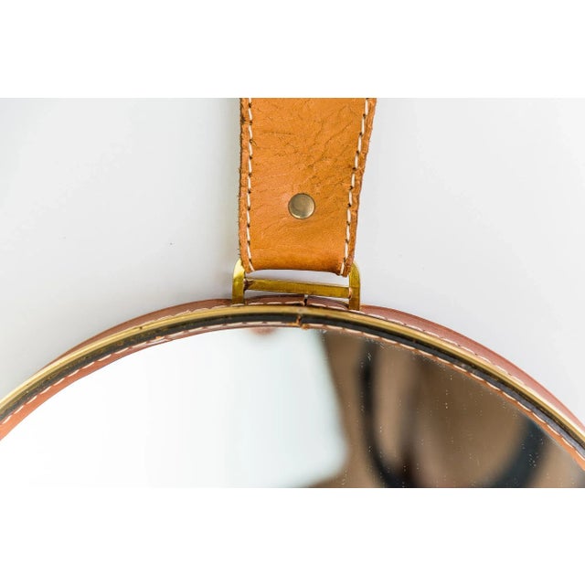 Wall Mirror with Leather, 1950s For Sale - Image 6 of 11