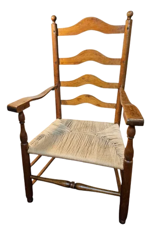 Country 1800's, Southern, Rush Seat, 4 Slat, Ladder-Back Armchair