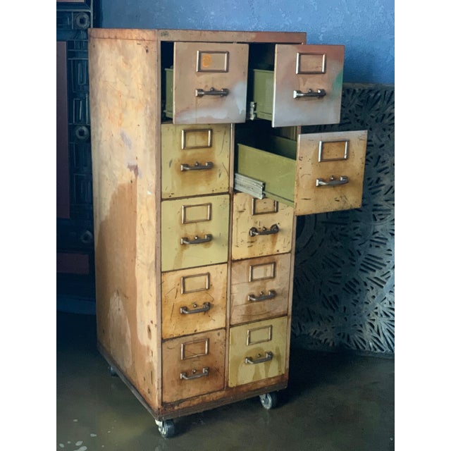 Vintage Industrial Rolling 10 Drawer Metal File Cabinet Chairish