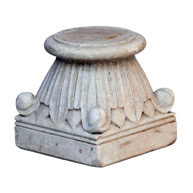 Stone Antique Carrera Marble Column Base For Sale - Image 7 of 11