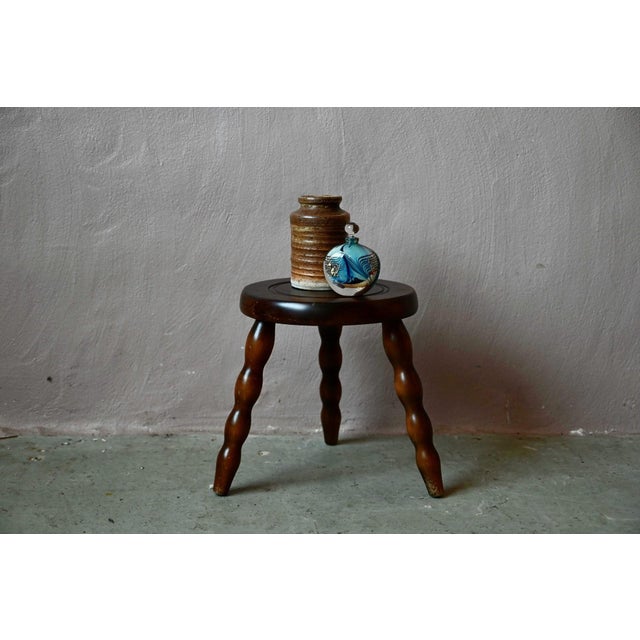 Wood Rustic Bohemian Turned Wood Tripod Stool, 1960s For Sale - Image 7 of 7