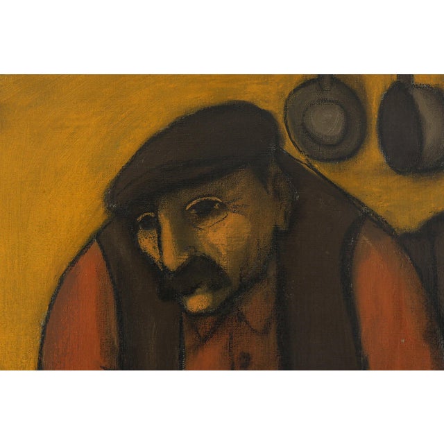 Yellow Robert Deman, Solitary Man, 1940s, Oil on Canvas, Framed For Sale - Image 8 of 11