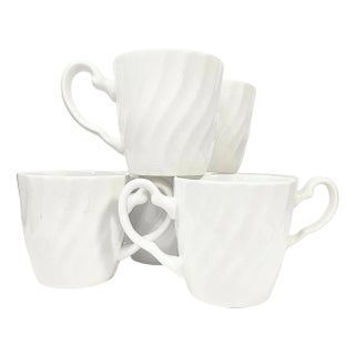 Vintage Ruffled White Ironstone Mugs- Set of Six For Sale